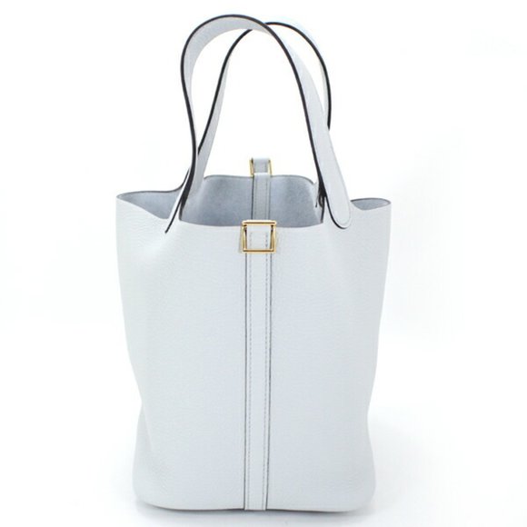 Hermes Picotin Lock MM 22 Handbag Blue Pale Gold Hardware Z Stamp Taurillon C... - Picture 4 of 10